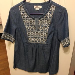 Vineyard vines embroidered chambray tunic